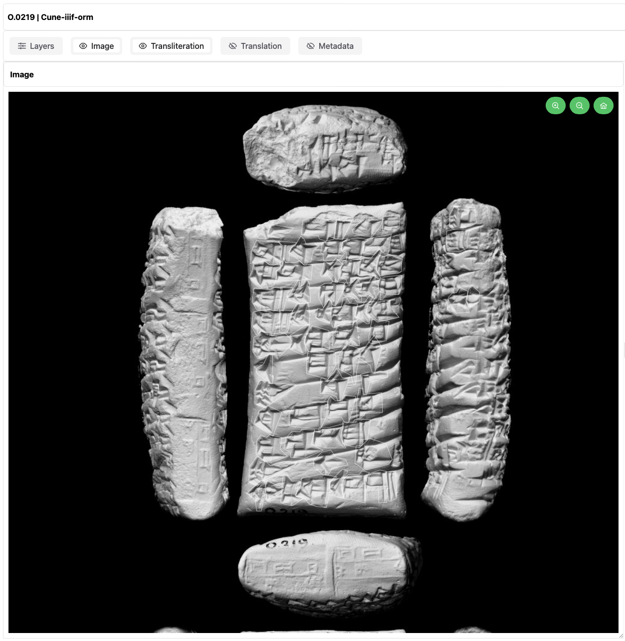 Demo example of a cuneiform tablet in greyscale